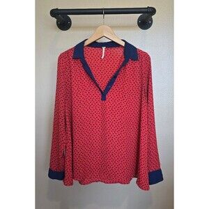 Free People red and navy horse / equestrian blouse.  Women's size small